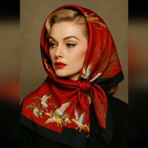 Vintage GUCCI Italy Silk Scarf RARE “Ducks in Flight” Red Navy Wildlife Hunting